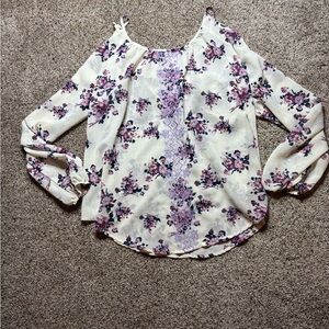 Rewind Cream and Purple Floral Blouse